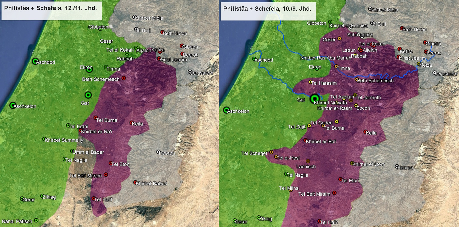 links: Schefela und Umgebung um 1200. Rechts: im 9. Jhd.